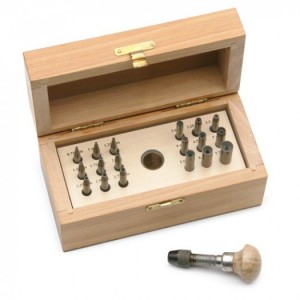 BOXED SET OF 18 BEZEL SETTING PUNCHES (0.75mm-7.75mm), WITH CHUCK HAND-PIECE