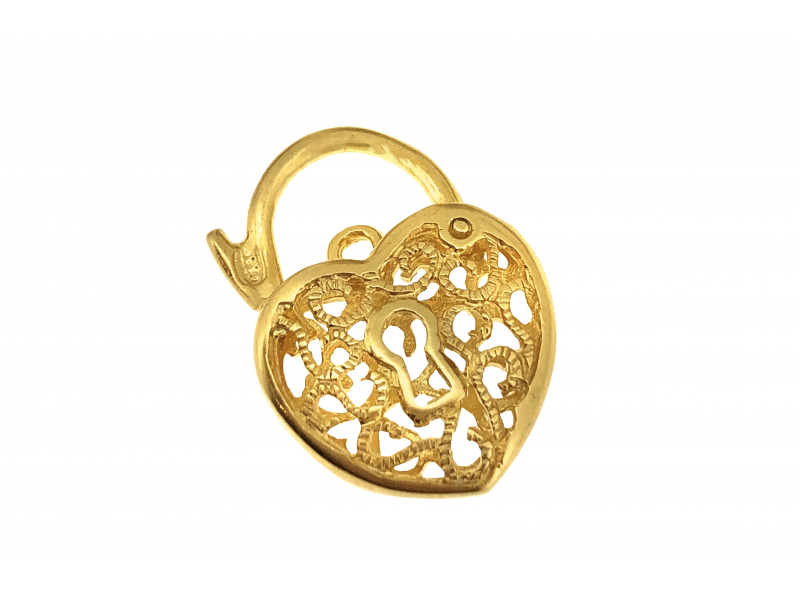 Sterling Silver 925 Yellow Gold Plated Filigree Heart Clasp 17mm