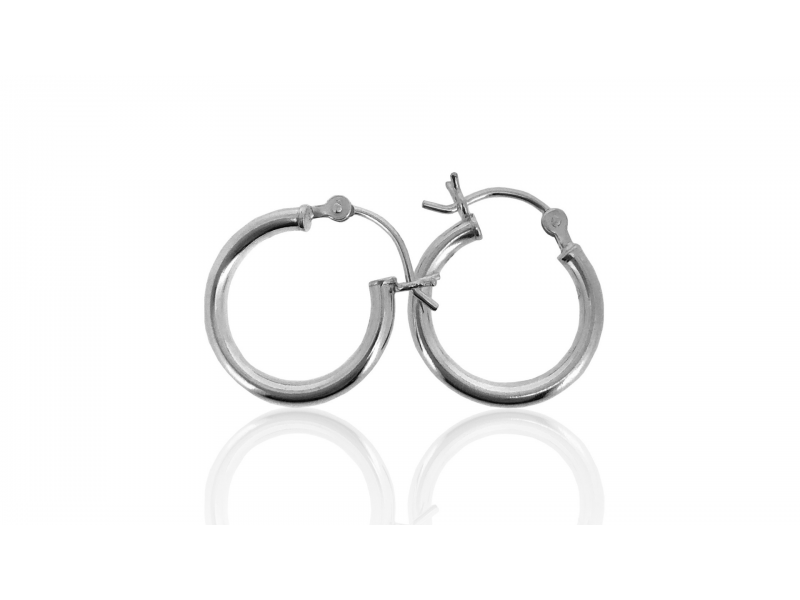 Sterling Silver 925 Creole Lever Hoop Earring - 15mm