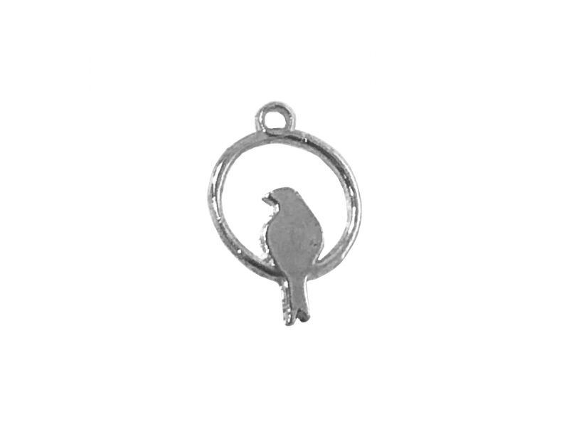 Sterling Silver 925 Small Bird in a Ring Charm