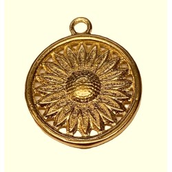 Heavy Gold Sun Flower Charm Pendant 17mm 