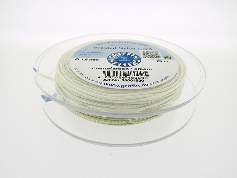 Braided Nylon Cord, Cream, 1.0mm, 25m SPOOL