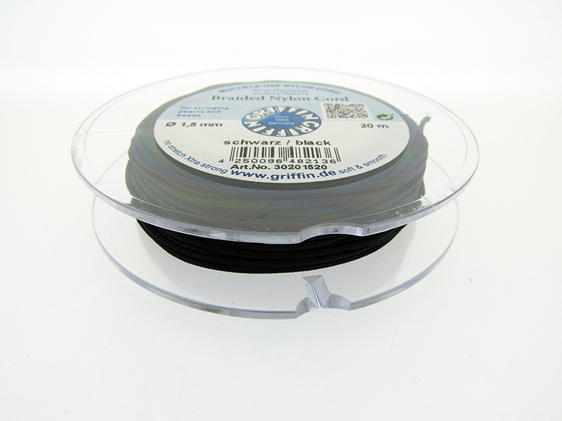 Braided Nylon Cord, Black, 0.5mm, 25m SPOOL 