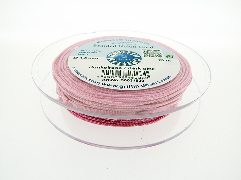 Braided Nylon Cord, Dark Pink, 0.5mm, 25m SPOOL