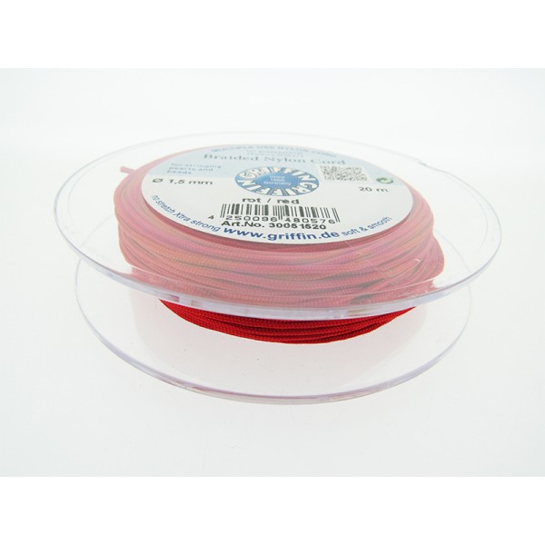 Braided Nylon Cord, Red, 1.5mm, 20m SPOOL - Bellore Rashbel