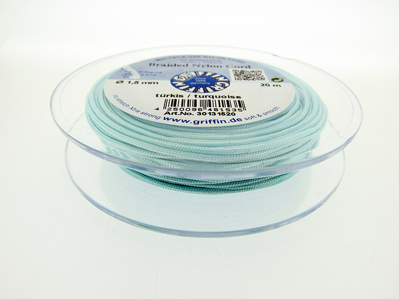 Braided Nylon Cord, Turquoise, 1.5mm, 20m SPOOL