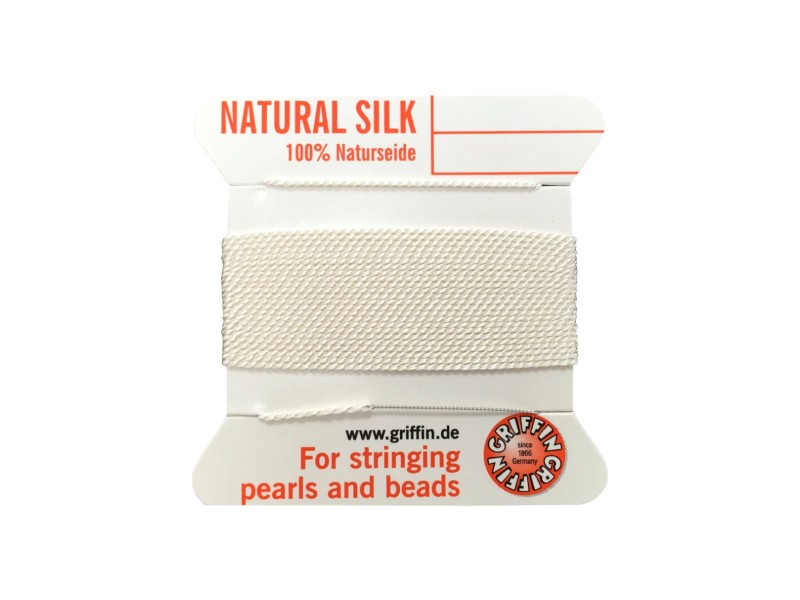 SILK BEAD CORD SIZE 07 (0.75MM) 2 MTRS WHITE, 2 NEEDLES
