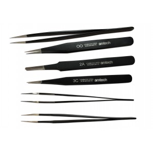 6PC COATED TWEEZER SET, STAINLESS STEEL NON-MAGNETIC, VARIOUS PRECISION TIPS  