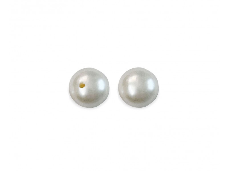 5-5.5MM CULTURED PEARLS PAIR BUTTONS HOLE DRILLED, WHITE, FRESHWATER