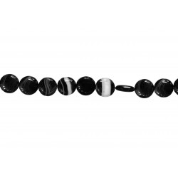 Agate Black & White line Coin Beads