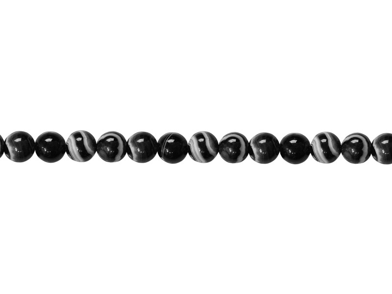 Agate Black & White line Round Beads, 8 mm 