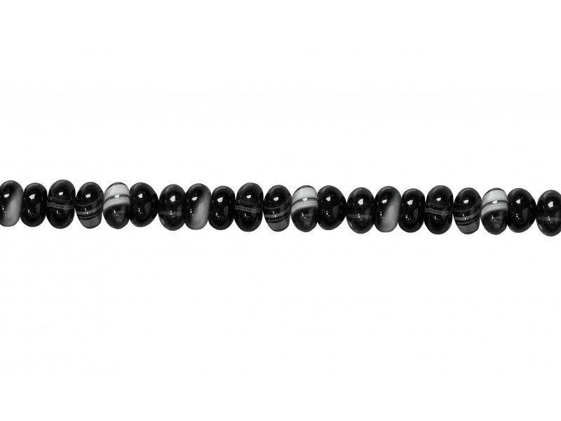 Agate Black & White Line Rondelle Beads,