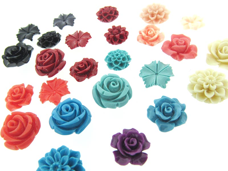 Pressed Coral Flower Pendant Mixed Colours, 12mm-15mm