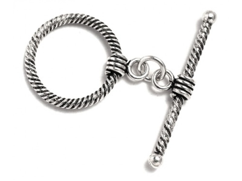 S925 TWISTED ROPE TOGGLE CLASP SET, 16.8mm RING 