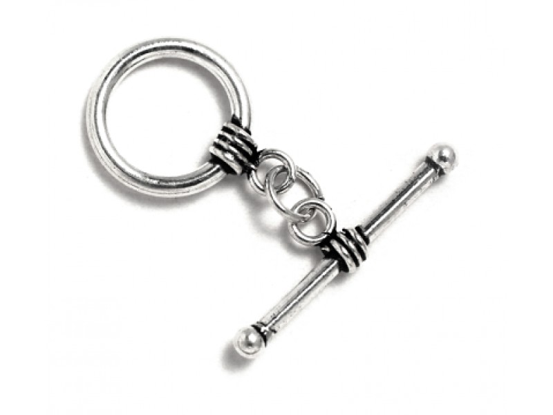 S925 PLAIN TOGGLE CLASP SET w/ DUMB-BELL BAR, 13.5mm RING 