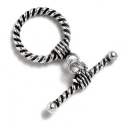 SILVER 925 CHUNKY TWISTED ROPE TOGGLE CLASP SET, 15.5mm RING 
