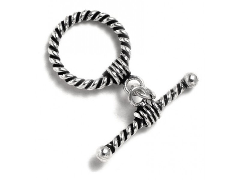 SILVER 925 CHUNKY TWISTED ROPE TOGGLE CLASP SET, 15.5mm RING 