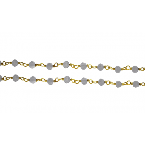 Sterling Silver 925 Gold Plated Wire Wrapped Chain with Rainbow Moonstone Faceted Beads