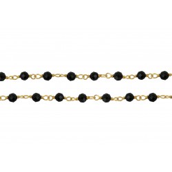 Sterling Silver 925 Gold Plated Wire Wrapped Chain with Black faceted Spinnel Beads