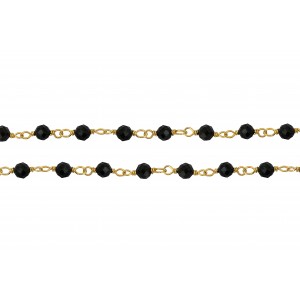 Sterling Silver 925 Gold Plated Wire Wrapped Chain with Black faceted Spinnel Beads