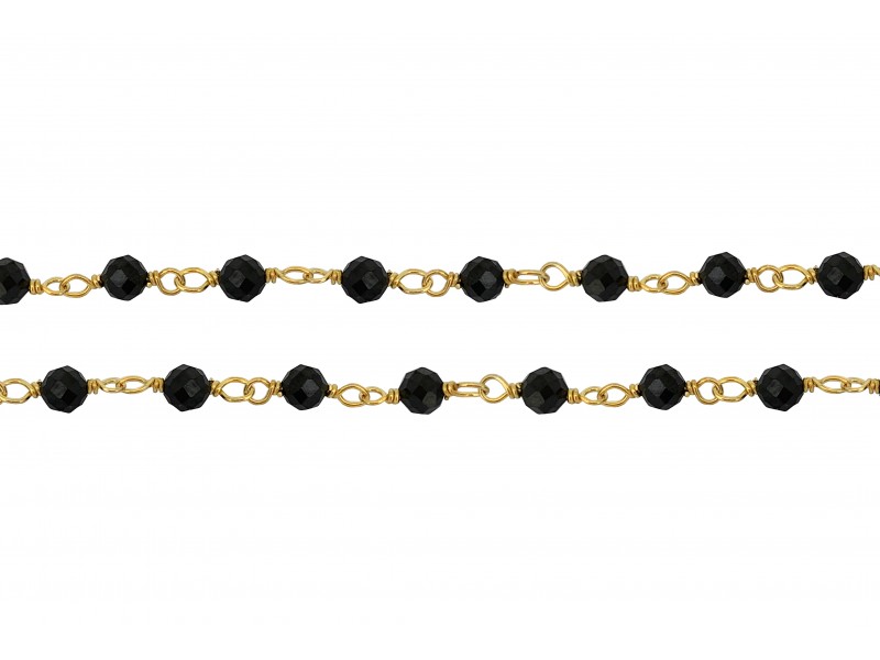 Sterling Silver 925 Gold Plated Wire Wrapped Chain with Black faceted Spinnel Beads