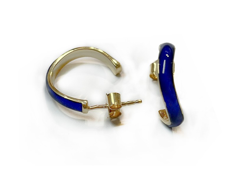 SILVER 18CT MICRON PLATING BLUE ENAMEL EARRING