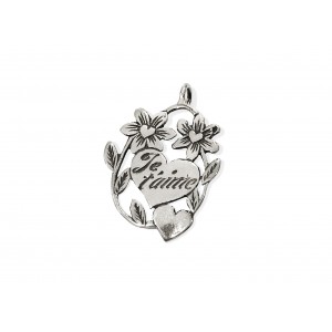 Sterling Silver 925 Flowers & Heart Pendant (Je Taime)