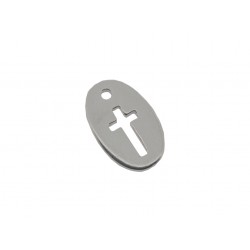STERLING SILVER 925 OVAL CHARM W/CUTOUT CROSS