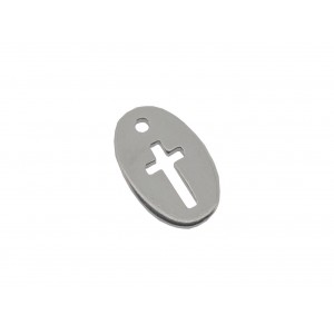 STERLING SILVER 925 OVAL CHARM W/CUTOUT CROSS