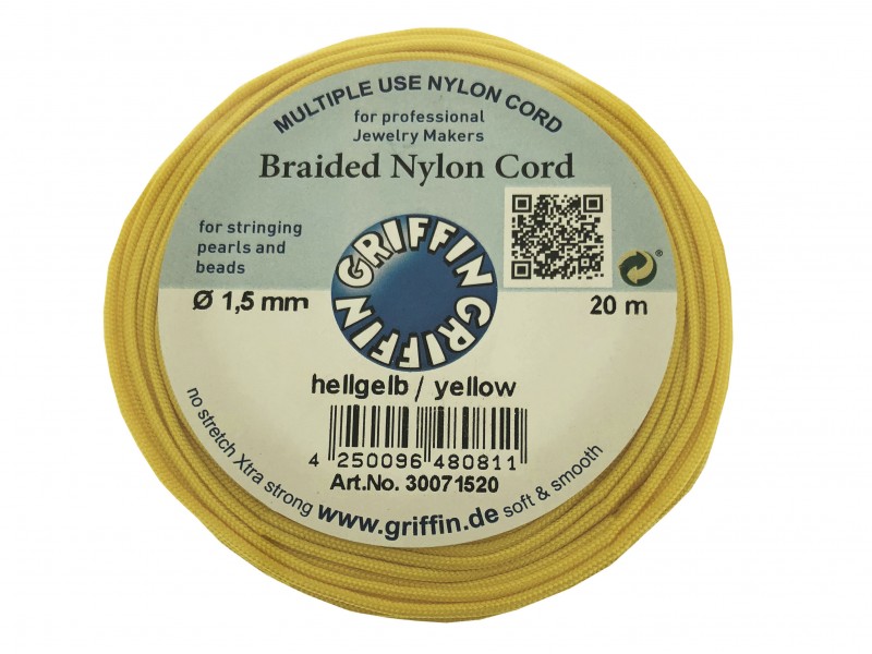 BRAIDED NYLON CORD, YELLOW, 1.5mm, 20m SPOOL