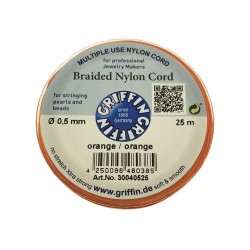 BRAIDED NYLON CORD, ORANGE, 0.5mm, 25m SPOOL