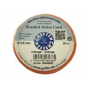 BRAIDED NYLON CORD, ORANGE, 0.5mm, 25m SPOOL