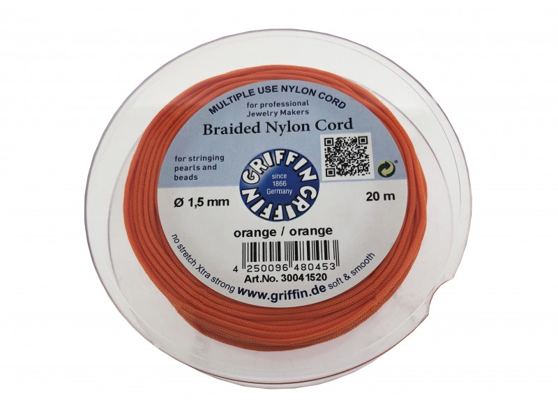 BRAIDED NYLON CORD, ORANGE, 1.5mm, 20m SPOOL