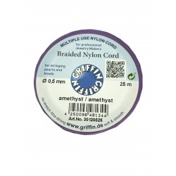 BRAIDED NYLON CORD, AMETHYST, 0.5mm, 25m SPOOL