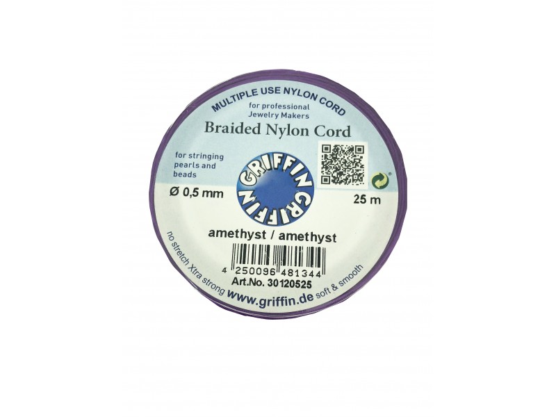 BRAIDED NYLON CORD, AMETHYST, 0.5mm, 25m SPOOL