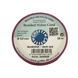 BRAIDED NYLON CORD, DARK RED, 0.5mm, 25m SPOOL