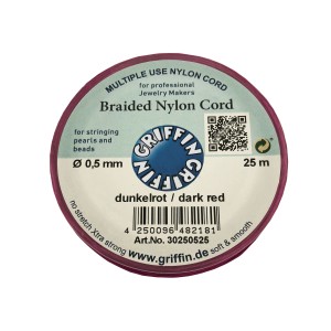 BRAIDED NYLON CORD, DARK RED, 0.5mm, 25m SPOOL