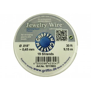 JEWELLERY WIRE 19 STRAND *SILVER PLATED* 0.018" X 30FT (0.45MM) 50% OFF, (ITEM HAS TARNISH)