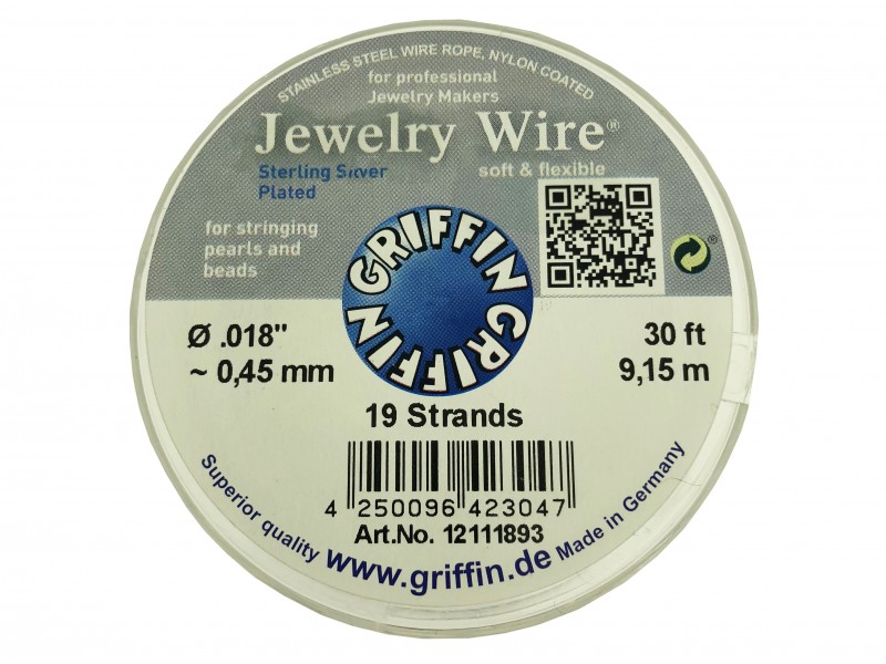 JEWELLERY WIRE 19 STRAND *SILVER PLATED* 0.018" X 30FT (0.45MM) 50% OFF, (ITEM HAS TARNISH)