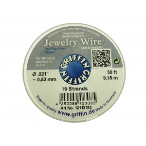 JEWELLERY WIRE 19 STRAND *SILVER PLATED* 0.021" X 30FT (0.53MM)