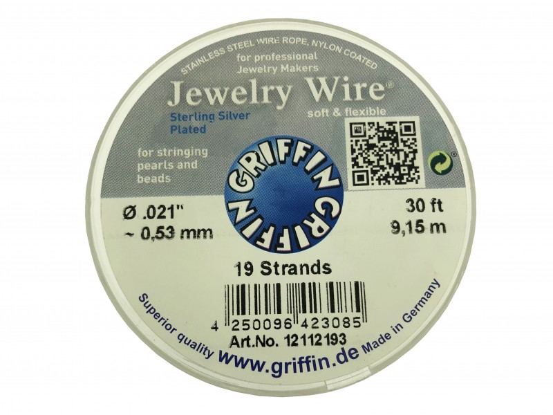 JEWELLERY WIRE 19 STRAND *SILVER PLATED* 0.021" X 30FT (0.53MM)