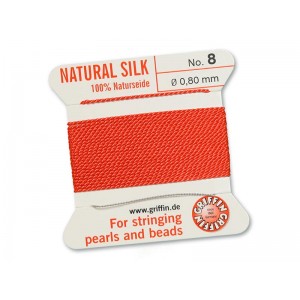 GRIFFIN Bead Silk Cord CORAL, 2 meters, Size 08