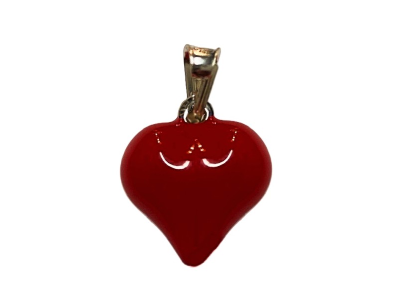 RED ENAMEL PUFFY HEART CHARM PENDANT(15.5X15mm) w/SS BAIL