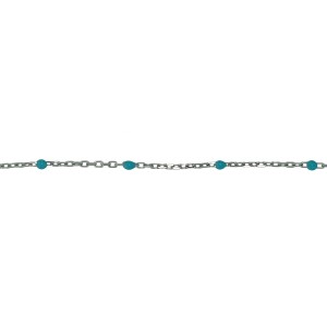 Sterling Silver 925 Oval Trace & Turquoise Enamel 1.6mm x 2mm Bead Chain