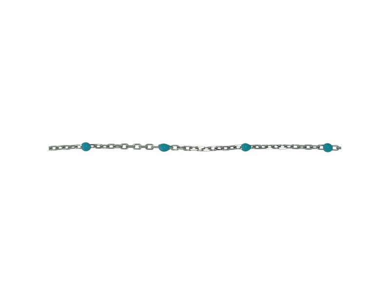 Sterling Silver 925 Oval Trace & Turquoise Enamel 1.6mm x 2mm Bead Chain