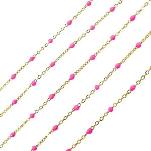 Gold Filled Flat Oval Trace & Pink Enamel 1.6mm X 2mm