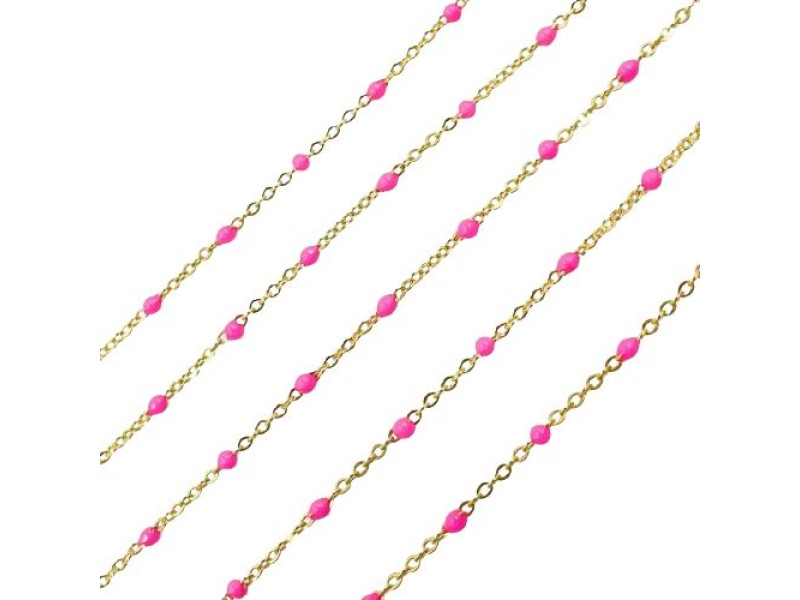 Gold Filled Flat Oval Trace & Pink Enamel 1.6mm X 2mm