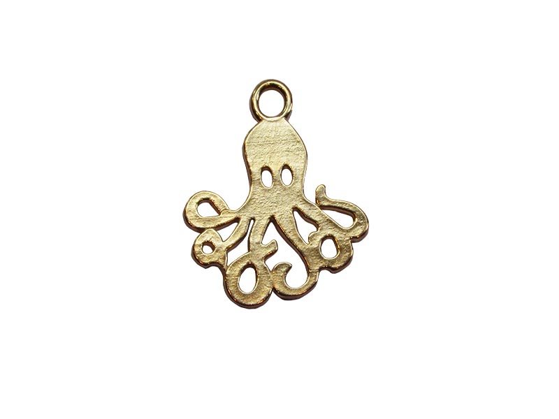 Deep Gold Heavy Plated Brass Octopus Charm