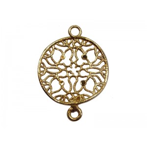 Silver with Yellow Gold Plating Filigree Diamond-Cut Round Connector