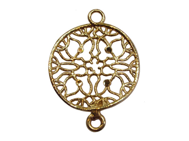 Silver with Yellow Gold Plating Filigree Diamond-Cut Round Connector